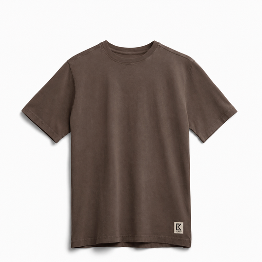 Elkep Chocolate Heavyweight Tee front with woven hem patch